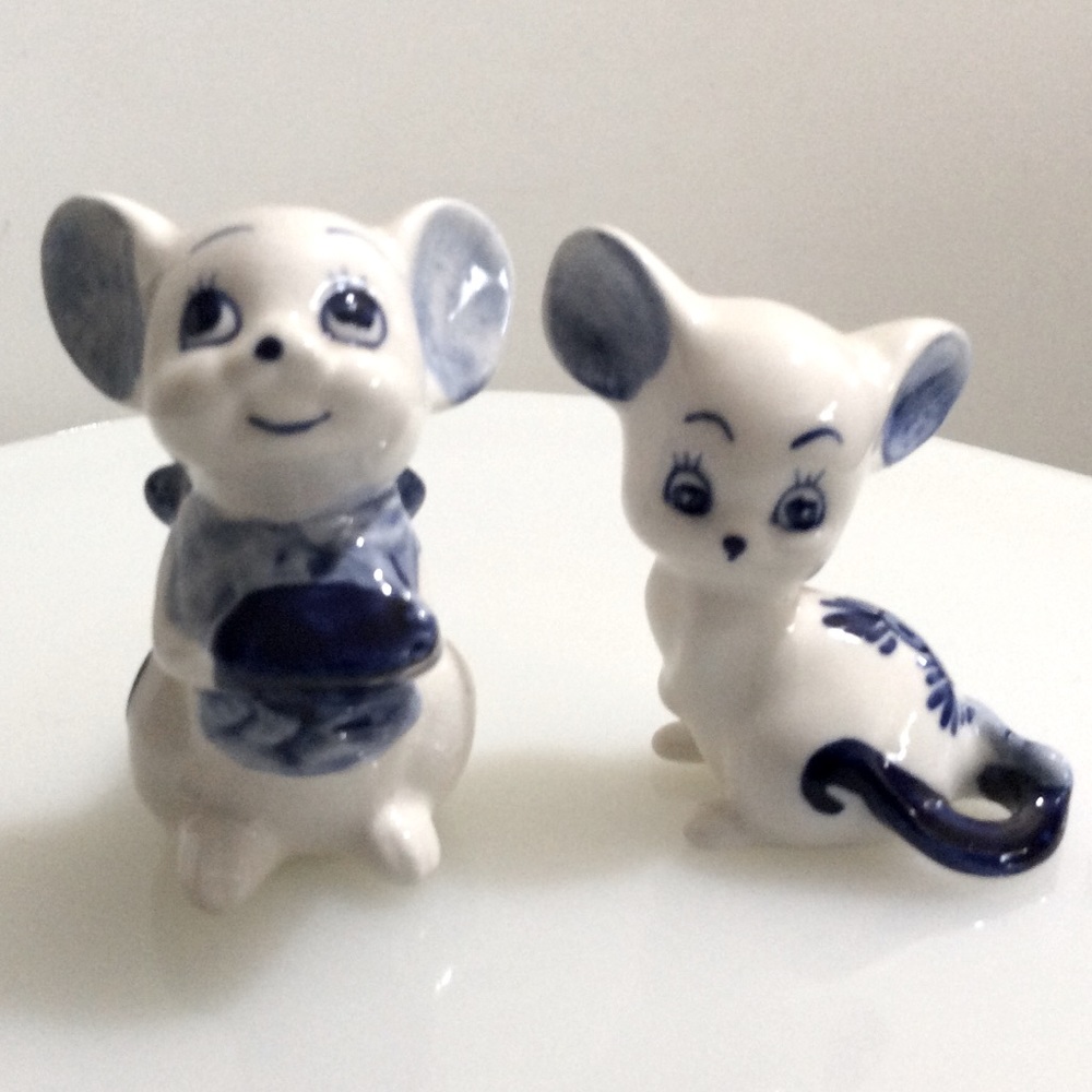 🩷🐭 Vintage pair of Delft ceramic mice